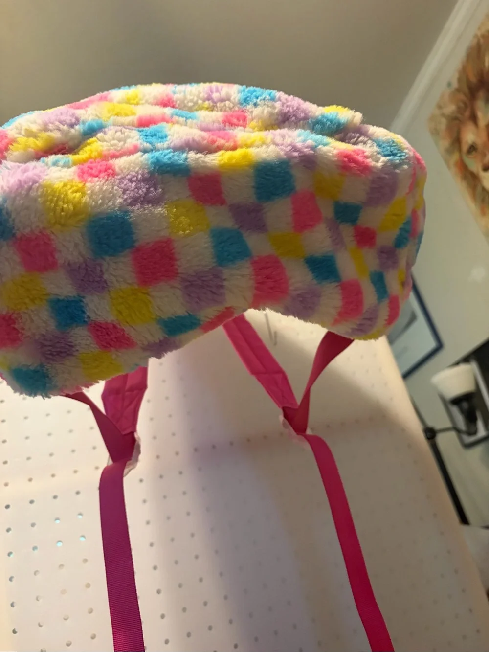 Plush Checkerboard Kids Backpack - Pastel Pink, Blue, Yellow, Purple